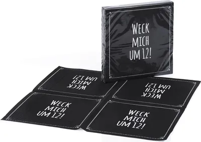 Produktbild von Pechkeks Servietten schwarz – Weck mich um 12! - Party Tischdeko Servietten mit Spruch für Freunde des schwarzen Humors, 10 Stück