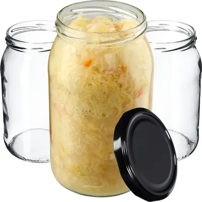 Produktbild von KADAX Weckgläser 900 ml, Sturzglas zum Einlegen, Einkochgläser für Schraubdeckel, Einmachglas verwendbar als Marmeladenglas, Vorratsglas, Konservenglas (48 Stück, Schwarz)