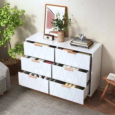Obrázek produktu pro Komoda se 6 zásuvkami - 100x34x72 cm - Bílá komoda do ložnice a obývacího pokoje