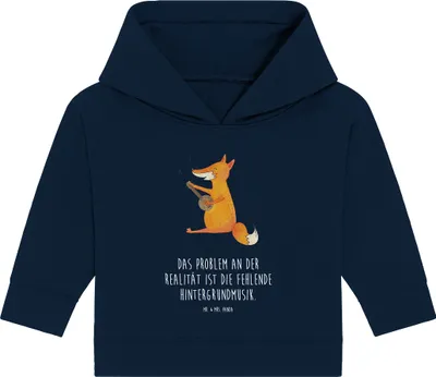 Produktbild von Mr. & Mrs. Panda Organic Baby Hoodie Fuchs Gitarre 12. - 18. Monat - French Navy - Geschenk, Sänger, Singen, Kapuzenshirt, Optimistisch, Musik, glücklich