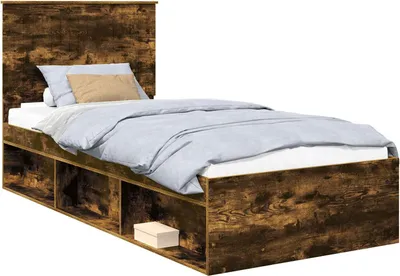 Image de vidaXL : Structure de lit en bois massif de pin, finition chêne fumé, dimensions 90 x 190 cm
