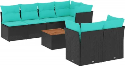 Produktbild von vidaXL 8-tlg. Garten-Sofagarnitur mit Kissen Schwarz Poly Rattan