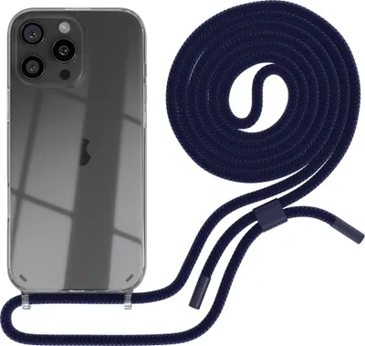 Produktbild von EAZY CASE Handykette für Apple iPhone 16 Pro Max, Clear Case aus Silikon, mit Umhängeband, abnehmbare Endstücke, Handyband in Blau