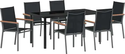 Produktbild von "2026 MODERNE" Garten Essgruppe - elegantes Design - Sitzgruppe/Tisch+ Stuhl - 7 pcs Schwarz Pulverbeschichteter Stahl - Terassenmöbel NeuMöbel283279