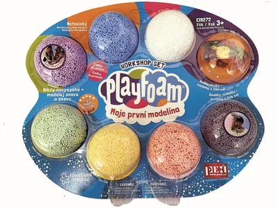 Zdjęcie produktu dla Zestaw warsztatowy PlayFoam® – plastelina w kulkach z dodatkami, 7 kolorów na karcie, 34 x 28 x 4 cm
