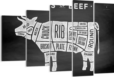 Produktbild von Bild auf Leinwand - Leinwandbild - Kuh Rindfleisch Kochen Grafik - 150x100cm - Wand Bild - Wanddeko - Leinwanddruck - Bilder - Kunstdruck - Leinwand bilder - Wandkunst - EG150x100-3156