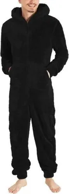 Produktbild von Herrenpyjama - Flanell-Nachthemd, Kapuzenpyjama, Einteiler aus Fleece, bequemer Plüsch-Einteiler