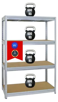 Produktbild von Schwerlastregal DINO | HxBxT 180x120x60cm | 4 MDF-Platten-Ebenen 6,5 mm | Fachlast 600kg | Verzinkt