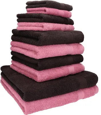 Produktbild von Betz 10-tlg. Handtuch-Set PREMIUM CLASSIC 2 Duschtücher 4 Handtücher 2 Gästetücher 2 Seiftücher  Farbe: dunkelbraun & altrosa