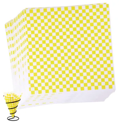 Produktbild von Feinkostpapier, 100 Blatt Frittierpapier für Körbe, umweltfreundliches Backpapier, Geschenkpapier für Hamburger, Antihaftpapier für Brot, Käse, Sandwiches, Hamburger, Pommes frites (28x26cm, gelb)