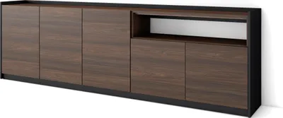 Produktbild von Sideboard, Highboard, 260x37x80cm, 5 Türen, Wohnzimmer, Küche, Dunkler Eiche und Schwarz