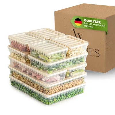 Produktbild von Viwares Stapelbare Gefrierdosen 10er Set, Gefrierfach & Kühlschrank Organizer mit Deckel, Frostfest bis -25°C, Wiederverwendbare Frischhaltedosen, Lebensmittel frisch und geruchsfrei lagern