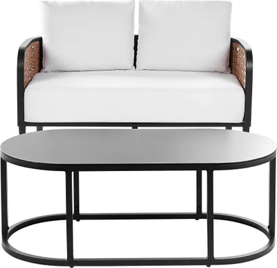 Produktbild von BELIANI Gartensofa mit Tisch 2-Sitzer Schwarz Aluminium Auflagen Cremeweiß Wiener Geflecht Modern Lounge Set Terrasse Balkon Outdoor Gartenzubehör
