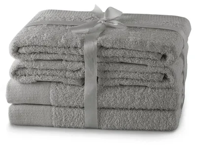 Produktbild von Handtuchset 2 Duschtücher, 2x Handtücher, mit Bordüre aus 100% Baumwolle Silber
