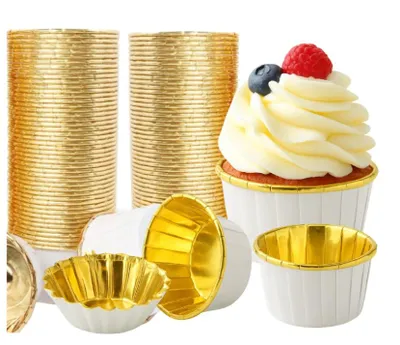 Produktbild von Muffinförmchen 50 Stück Weiß Gold Papier Backförmchen Cupcake Muffin Backformen