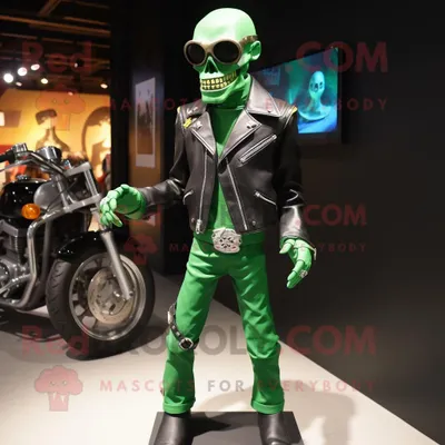 Produktbild von Grüner REDBROKOLY Stelzenläufer Maskottchen Kostüm mit Biker-Jacke und Manschettenknöpfen