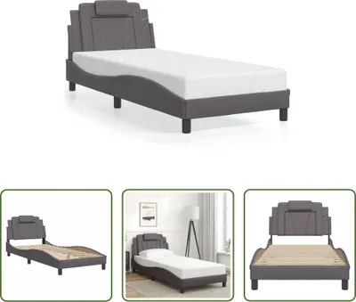 Produktbild von The Living Store Bettgestell mit Kopfteil Grau 90x200 cm Kunstleder