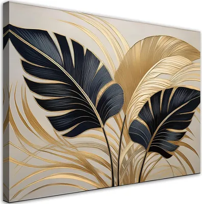 Produktbild von Leinwandbild Blätter Pflanzen Boho 90x60 Feeby Beige bild für die wand bereit zum aufhängen