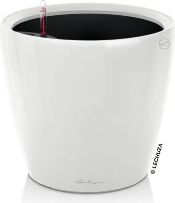Image de Pot de fleurs LECHUZA Classico 28 LS ALL-IN-ONE, Ø 28 x 26 cm, Blanc brillant, Jardinière avec système d'irrigation