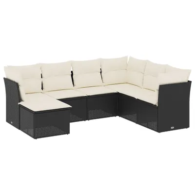 Produktbild von vidaXL 7-tlg. Garten-Sofagarnitur mit Kissen Schwarz Poly Rattan