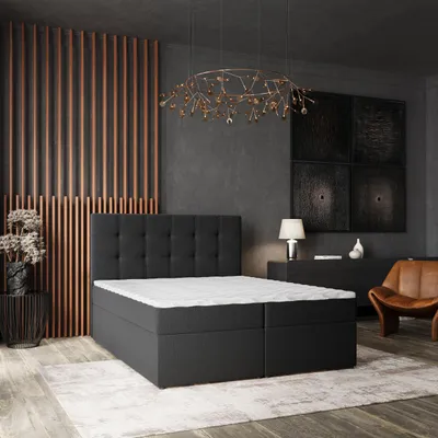 Produktbild von Masseno Boxspringbett PALMA 180x200 cm Komplett-Set mit Bonell Matratze und Topper, Polsterbett mit Bettkästen -Schwarz, SORO 100