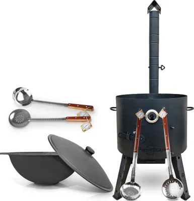 Produktbild von Feuerofen- KazanoFF, für Kasan Kessel22 Liter, Ø 49 cm, Thermometer, Gusseisenkasan, flacher Boden, 22 l, Ø 52,7 cm, Schaumlöffel: 3 Stk., Schöpfkelle