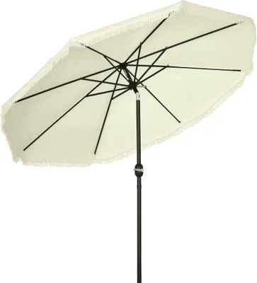 Image de Outsunny Parasol de jardin Parasol droit inclinable rond ? 268 cm avec franges tissu polyester haute densitšŠ anti-UV m?t dšŠmontable 8 baleines, crššme