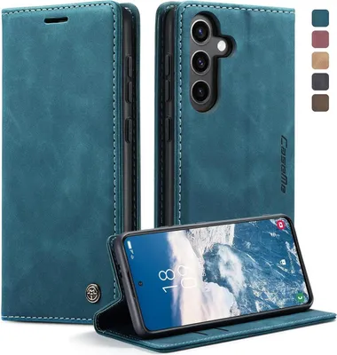 Obrázek produktu pro Pouzdro na mobilní telefon Samsung Galaxy S24 5G prémiové kožené flipové pouzdro modro-zelené