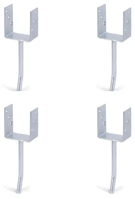 Zdjęcie produktu dla Alberts 4 x wsporniki słupków U z okrągłą stalową kotwą do betonu, 91x104 mm, kotwa do betonu 200 mm, ocynkowana ogniowo, do osadzania w betonie