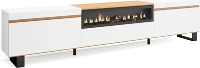 Produktbild von TV-Schrank, Lowboard, 260x35x57 cm, Elektrokamin, Weiß und Eiche Soft