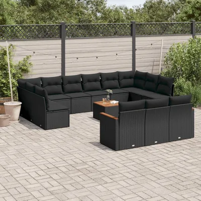 Produktbild von Design 14-tlg. Garten-Sofagarnitur mit Kissen Schwarz Poly Rattan, Gartenmöbel-Sets 2024 Neu