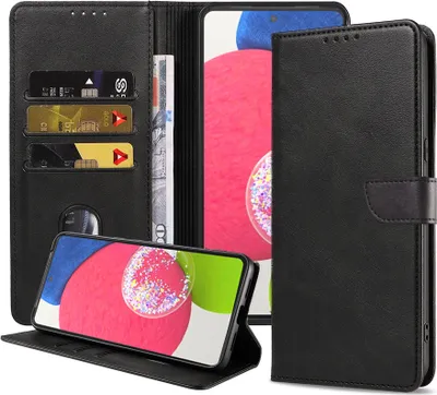Produktbild von Passend für Samsung Galaxy A52s 5G Handytasche Kunstleder mit magnetischer Lippe und Kartenhalter Buchhülle mit Klappe - Schwarz - Smartphonics