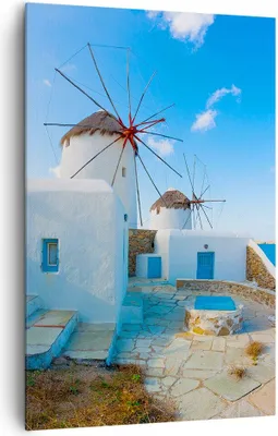 Produktbild von Bild auf Leinwand - Leinwandbild - Einteilig - Griechenland Insel Küste Haus - 80x120cm - Wand Bild - Wandbilder - Leinwanddruck - Wanddekoration - Leinwand bilder - Wandbild - PA80x120-2424