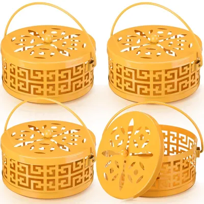 Productafbeelding van Mosquito coil houder set van 4 - Retro metalen wierooker geel
