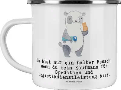 Produktbild von Mr. & Mrs. Panda Teetasse Kaufmann für Spedition und Logistikdienstleistung Herz - Weiß - Geschenk, Haferl, Emaille Tasse, Logistiker, Teebecher, Pott, becher, Witzig