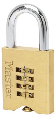 Produktbild von Master Lock 651EURD 4-Zahlen Zahlenschloss aus Massivmessing, Gold, 10 x 5,1 x 1,3 cm
