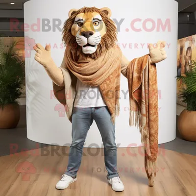 Obrázek produktu pro Postava REDBROKOLY maskota Tan Šavlozubého tygra oblečená v džínách Boyfriend Jeans a jehlicích do šálu