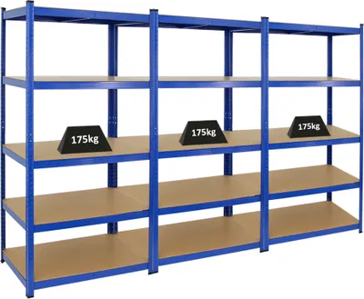 Produktbild von Mega Deal | 3x Schwerlastregal TAURUS | HxBxT 180x90x60cm | Fachlast 175kg | Blau