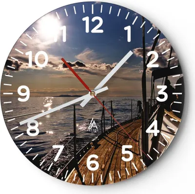 Produktbild von Wanduhr - Rund - Glasuhr - Kroatien Yacht Segeln Segelboot - 40x40cm - Schleichendes Uhrwerk - Lautlos - zum Aufhängen bereit - Dekoration Modern - Wanddekoration aus Glas - C4AR40x40-0426
