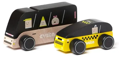 Immagine prodotto di Autobus e taxi giocattolo in legno Giocattolo per bambini Cubika da 18 mesi