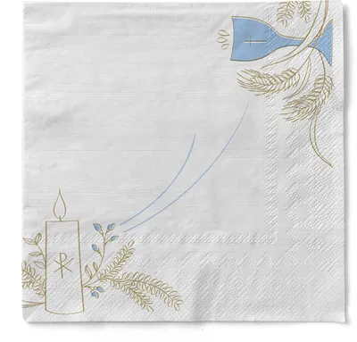 Produktbild von Tissue Serviette Kommunion/Konfirmation Holz in Blau-Grau, 33 x 33 cm, 3-lagig, 100 Stück - Mank