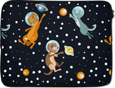 Produktbild von MuchoWow® Laptop Hülle 17 Zoll Laptoptasche Planeten - Hund - Muster - Zipper - Schutzabdeckung