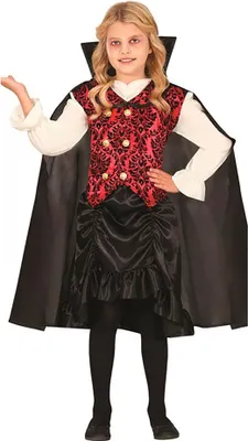 Productafbeelding van Vampier cape blouse, Halloween accessoires, klassiek, donker vest, sprookjesachtige nacht, heksenmantel, griezelige feestkleding, maat: 140/146, kleur: zwart