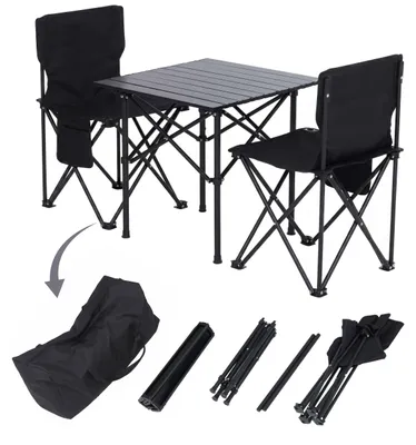 Produktbild von Campingset MCW-Q39, Tisch 2x Stuhl Klappstuhl Anglerstuhl faltbar, Metall Stoff  schwarz