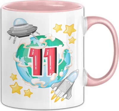 Produktbild von 11. Geburtstag Geschenk Tasse Becher Jungs Mädchen Ufo Welt Galaxie  (Rosa)