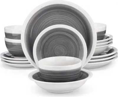Image de Service Santivo – 16 pièces – 4 personnes – Gris – Assiettes plates, assiettes creuses et assiettes à petit-déjeuner