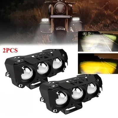 Obrázek produktu pro LED světlomety pro motocykly – žluté a bílé světlo, trojúhelníkové motocyklové světlo, přídavné pracovní světlo vhodné pro osobní automobily, SUV, UTV a terénní motocykly.