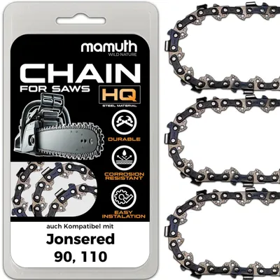 Immagine prodotto di 3 catene per motosega, lunghezza 50 cm, passo 1,5 mm, larghezza 3/8", modello 72 TG, compatibili con motoseghe Jonsered 90 e 110