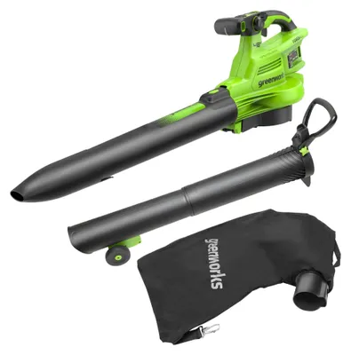 Image de Souffleur/aspirateur de feuilles Greenworks sans fil, 2 x 24 V, moteur sans balais (batteries non incluses)