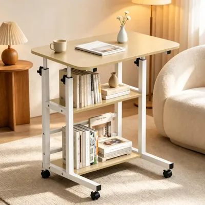 Productafbeelding van Bijzettafel met Wielen en 2 Planken 40x60x63-90 cm